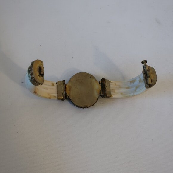 Womens Shag Boutique Bone Bangle Cuff Bracelet W/Turq Stone - Picture 4 of 5